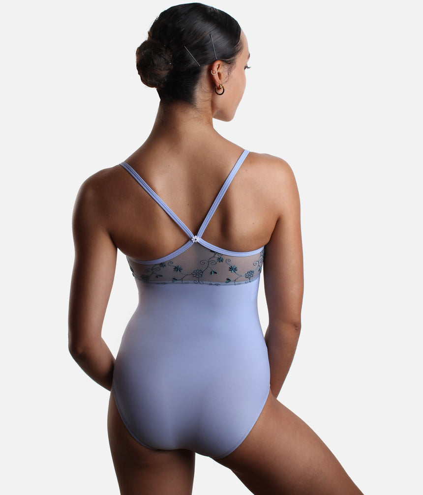 Classic Dance Leotard with Thin Straps & Floral Embroidery - GAIA DI VIOLETTA