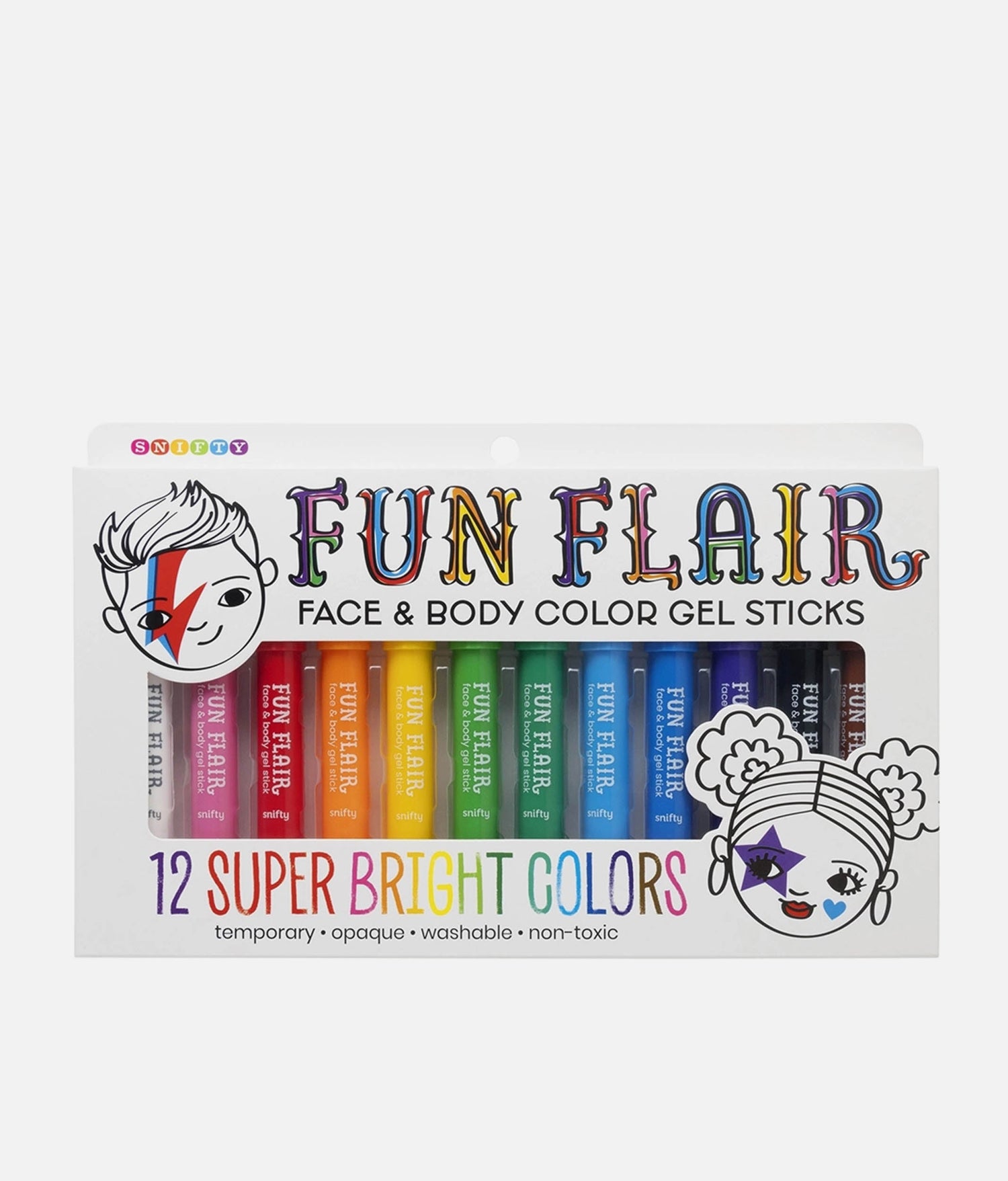 COLOUR GEL STICKS, 12 Washable Bright Shades for Hair, Face & Body