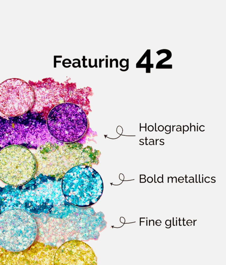 Eye & Body Glitter Palette with 42 Bold, Holographic & Metallic Shades - MEGA GLITZ