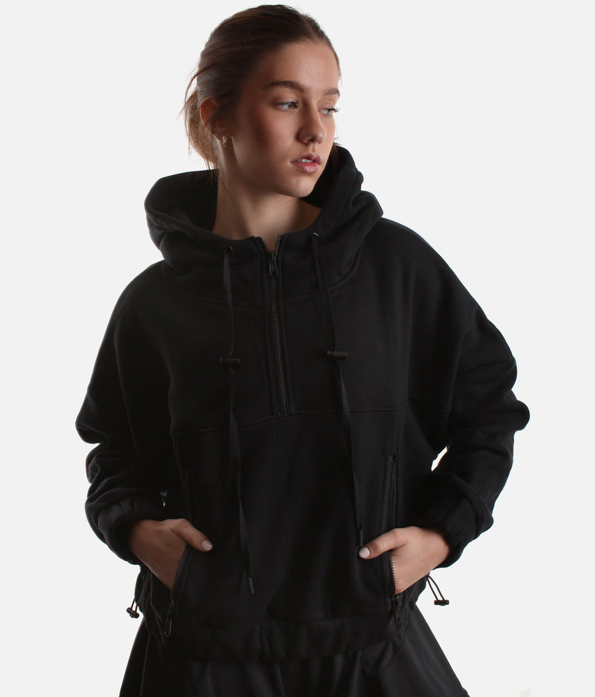 Oversized HALF ZIP HOODIE, Stylish Athleisure with Kangaroo Pocket & Bungee Hem