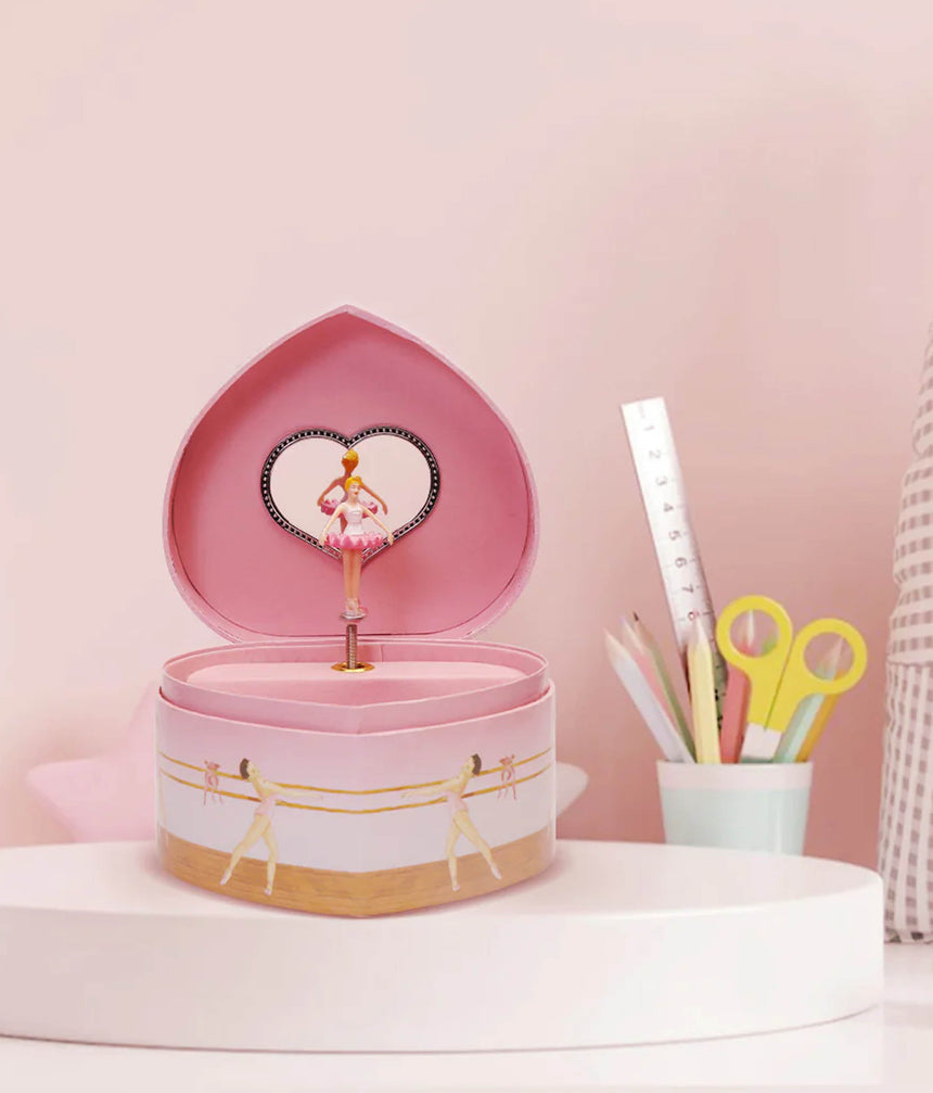 BALLERINA HEART MUSIC BOX with Mirror and Swan Lake Melody