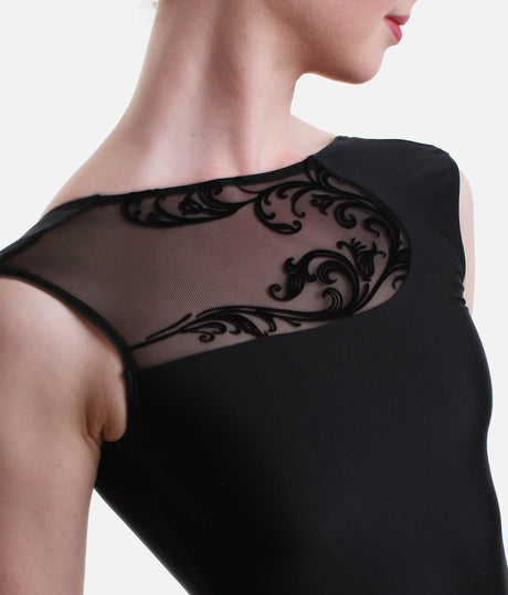 Low Ruched Back Leotard, Velvet Mesh Detail - HILARY