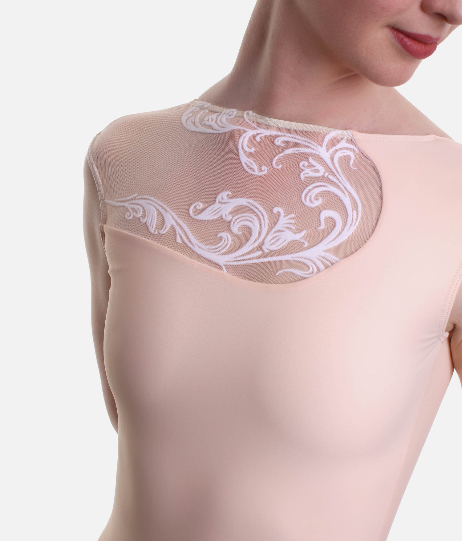 Low Ruched Back Leotard, Velvet Mesh Detail - HILARY