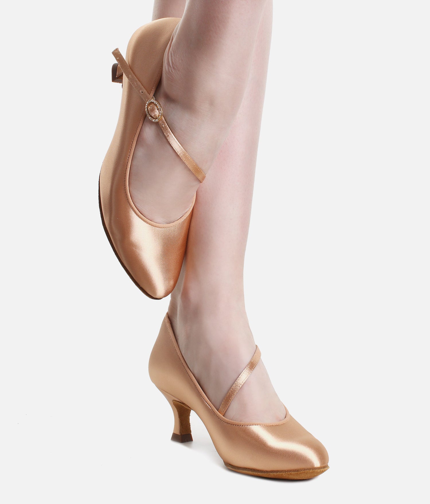 Round Toe Single Strap Satin Ballroom Dance Shoes, Slim Flare Heel - ICS RT 2