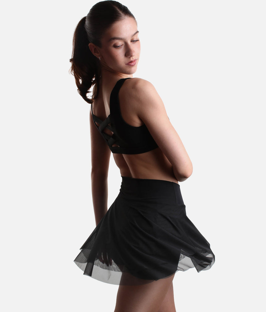 Flowy High-Waisted Skirt with Crisscross Hourglass Waistband - JULIET SKORT