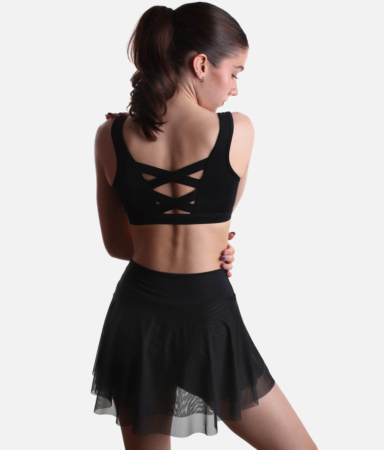 Flowy High-Waisted Skirt with Crisscross Hourglass Waistband - JULIET SKORT