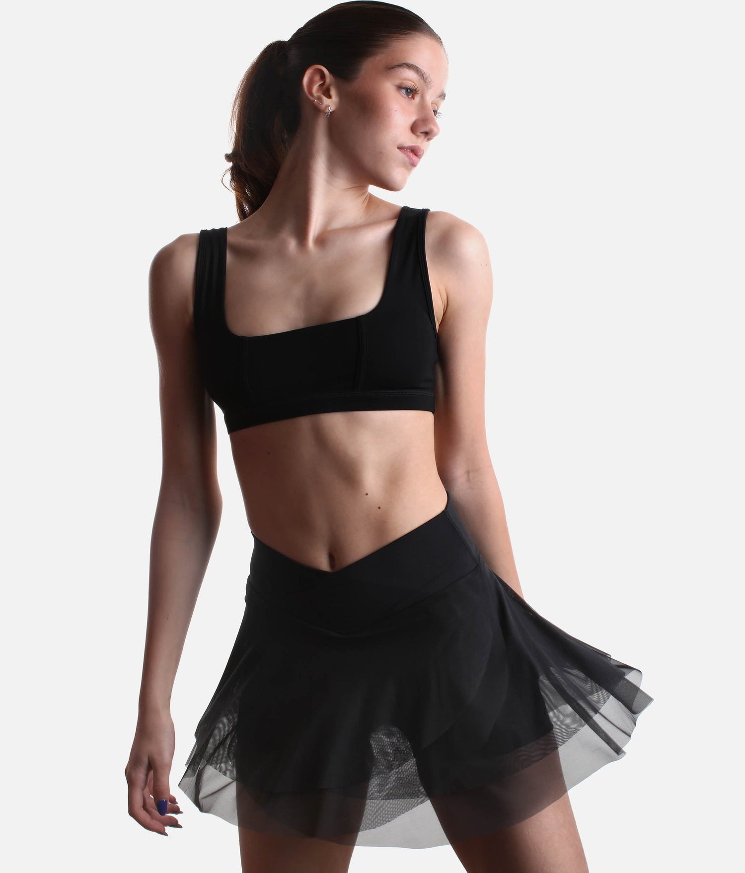 Flowy High-Waisted Skirt with Crisscross Hourglass Waistband - JULIET SKORT