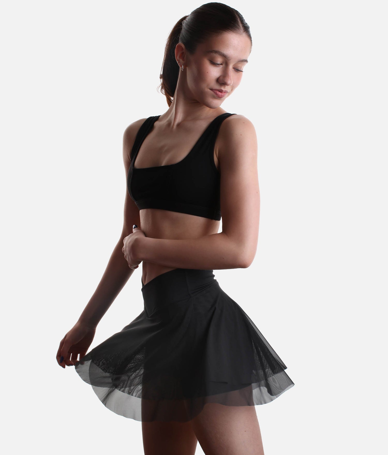 Flowy High-Waisted Skirt with Crisscross Hourglass Waistband - JULIET SKORT