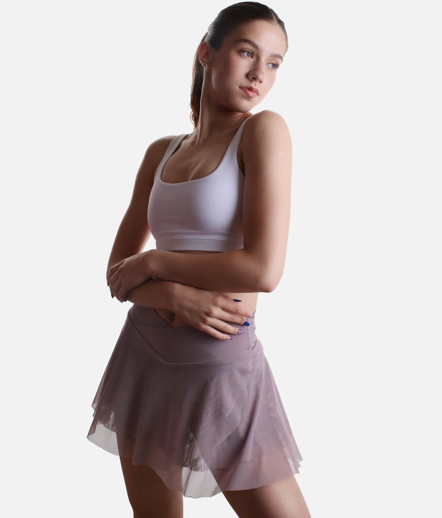 Flowy High-Waisted Skirt with Crisscross Hourglass Waistband - JULIET SKORT