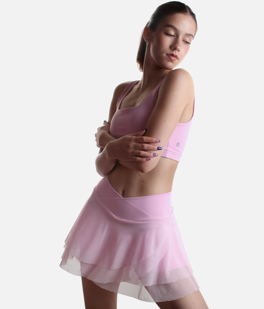 Flowy High-Waisted Skirt with Crisscross Hourglass Waistband - JULIET SKORT