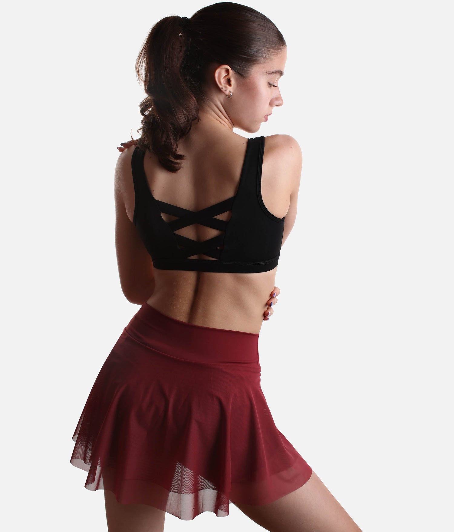 Flowy High-Waisted Skirt with Crisscross Hourglass Waistband - JULIET SKORT