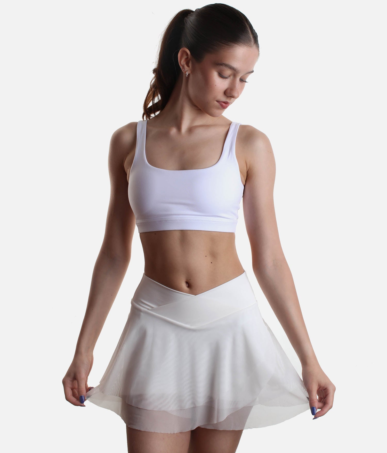 Flowy High-Waisted Skirt with Crisscross Hourglass Waistband - JULIET SKORT