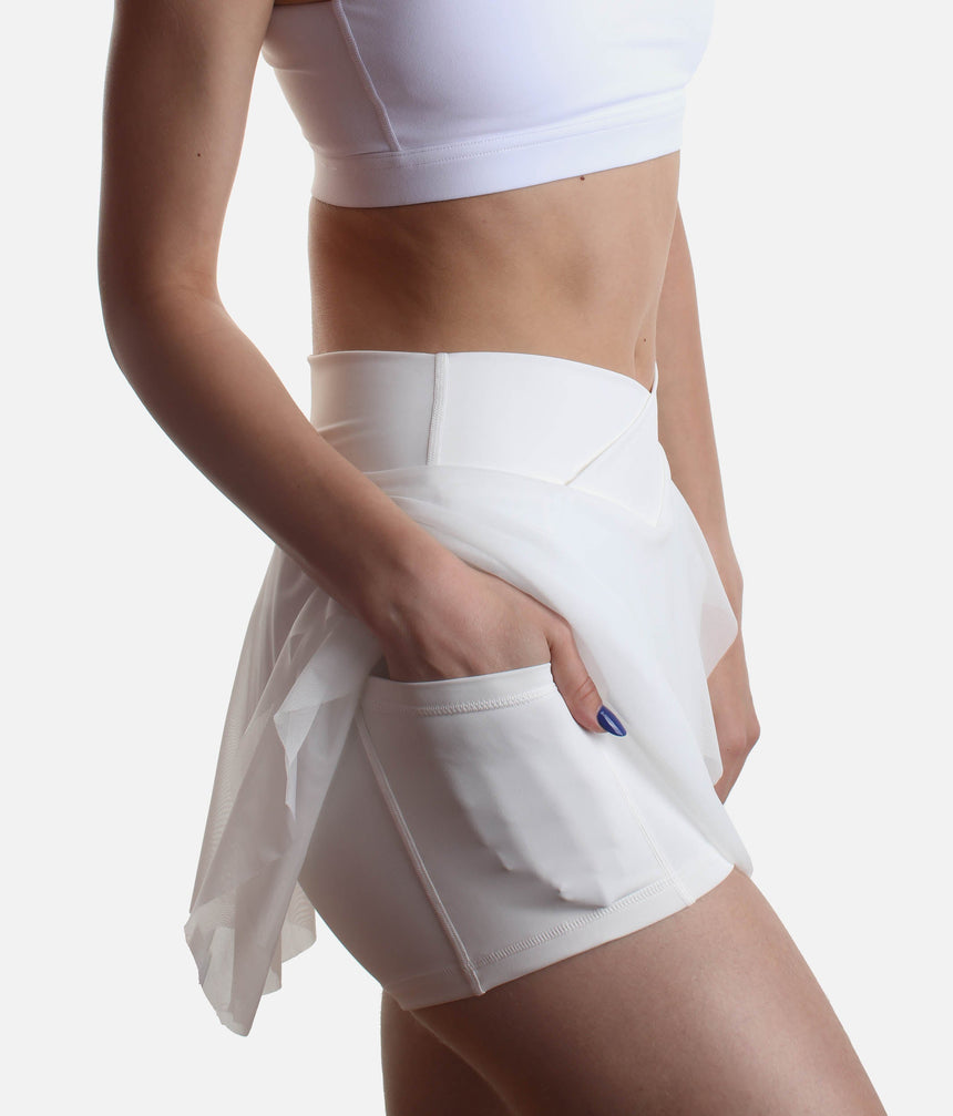 Flowy High-Waisted Skirt with Crisscross Hourglass Waistband - JULIET SKORT