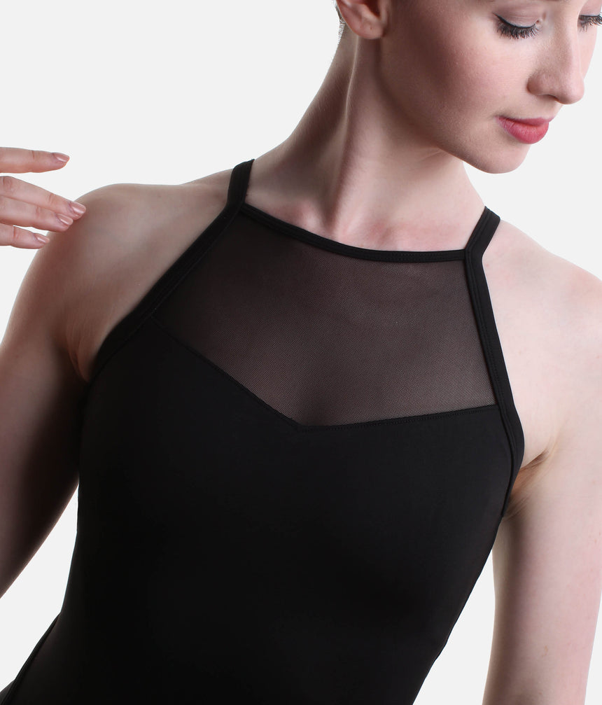 Iris Floral Halterneck Dance Leotard, Embroidered Mesh Back - L40002