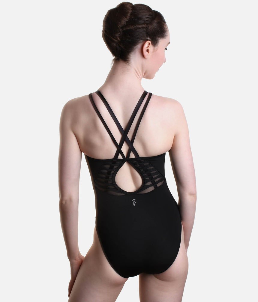 Lucey Cross Back Leotard, High Neck with Woven Mesh Detail - L5287