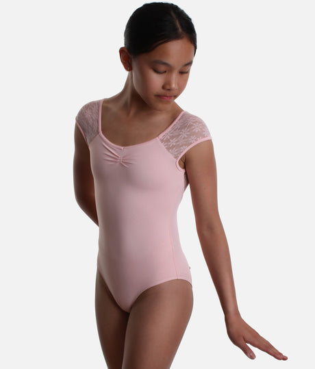 Girls Cap Sleeve Ballet Leotard with Lace Detail - M1565C