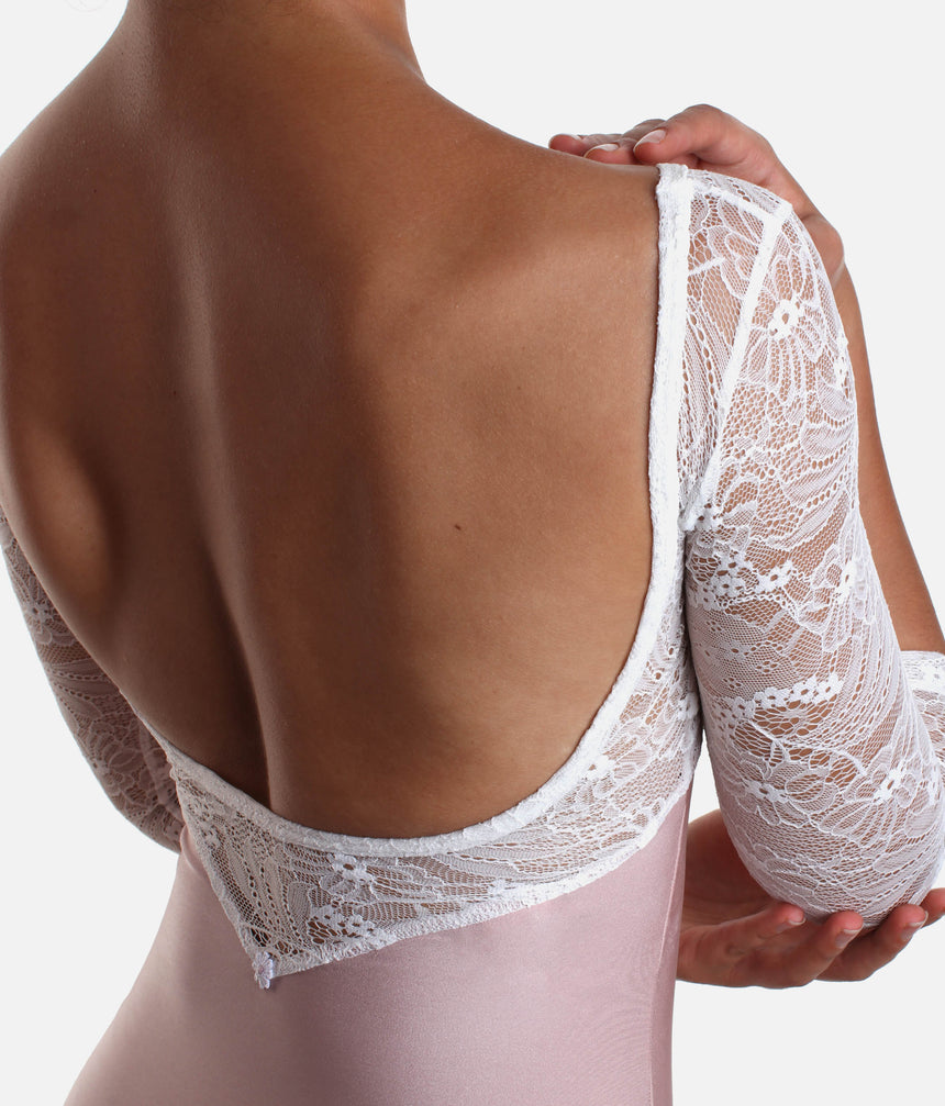 Romantic Long Sleeves Ballet Leotard with Low Back, Lace Detail - MAIA DI ROSE