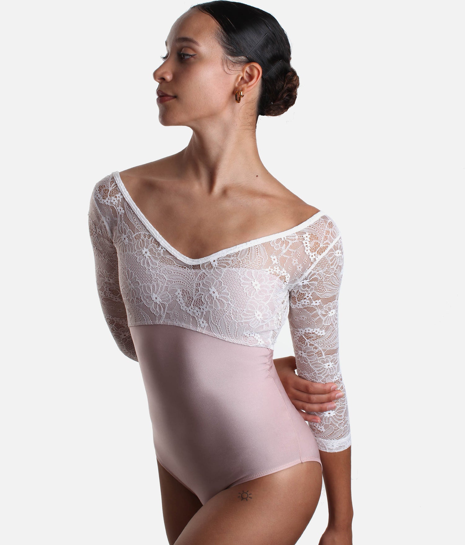 Romantic Long Sleeves Ballet Leotard with Low Back, Lace Detail - MAIA DI ROSE