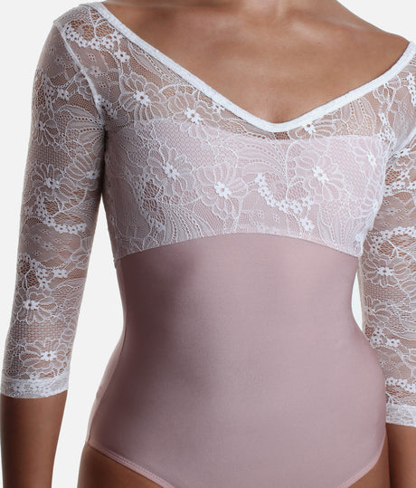 Romantic Long Sleeves Ballet Leotard with Low Back, Lace Detail - MAIA DI ROSE