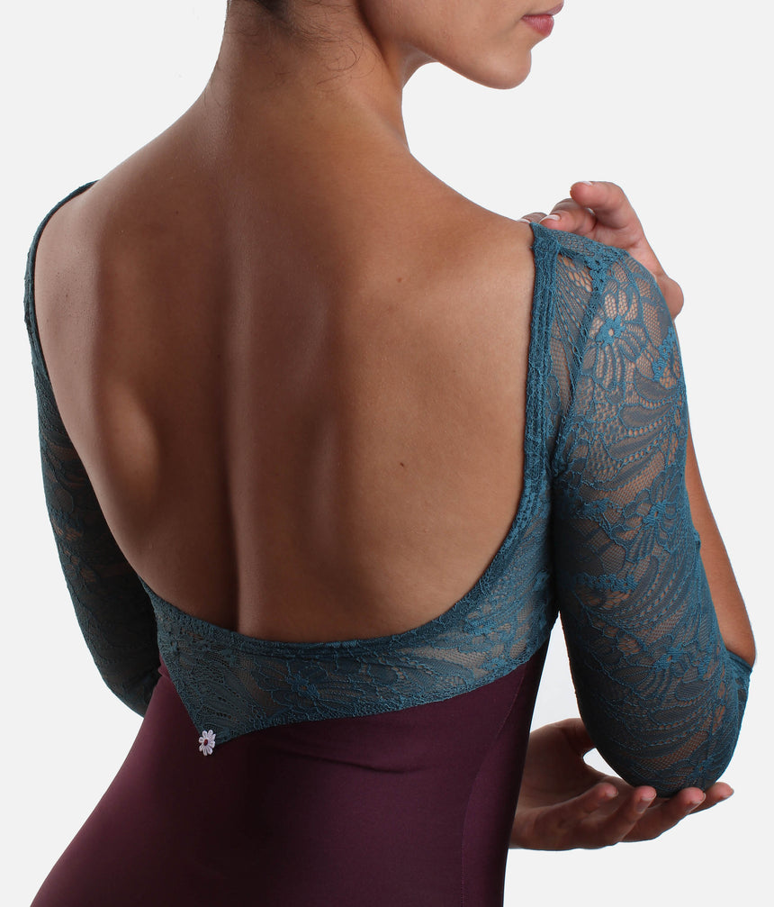 Premium Ballet Leotard, Long Lace Sleeves & Open Back Design - MAIA DI TURANDOT