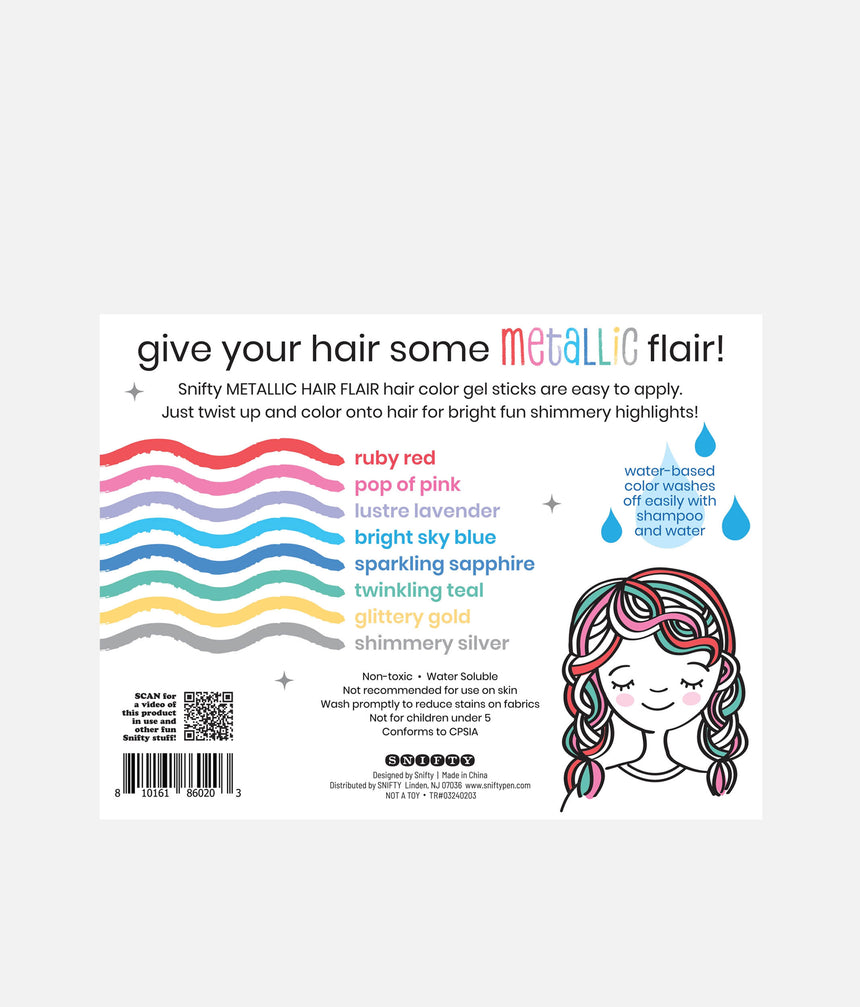 Shimmery, Washable & Non-Toxic Hair Colour for Tweens - 8 METALLIC GEL STICKS