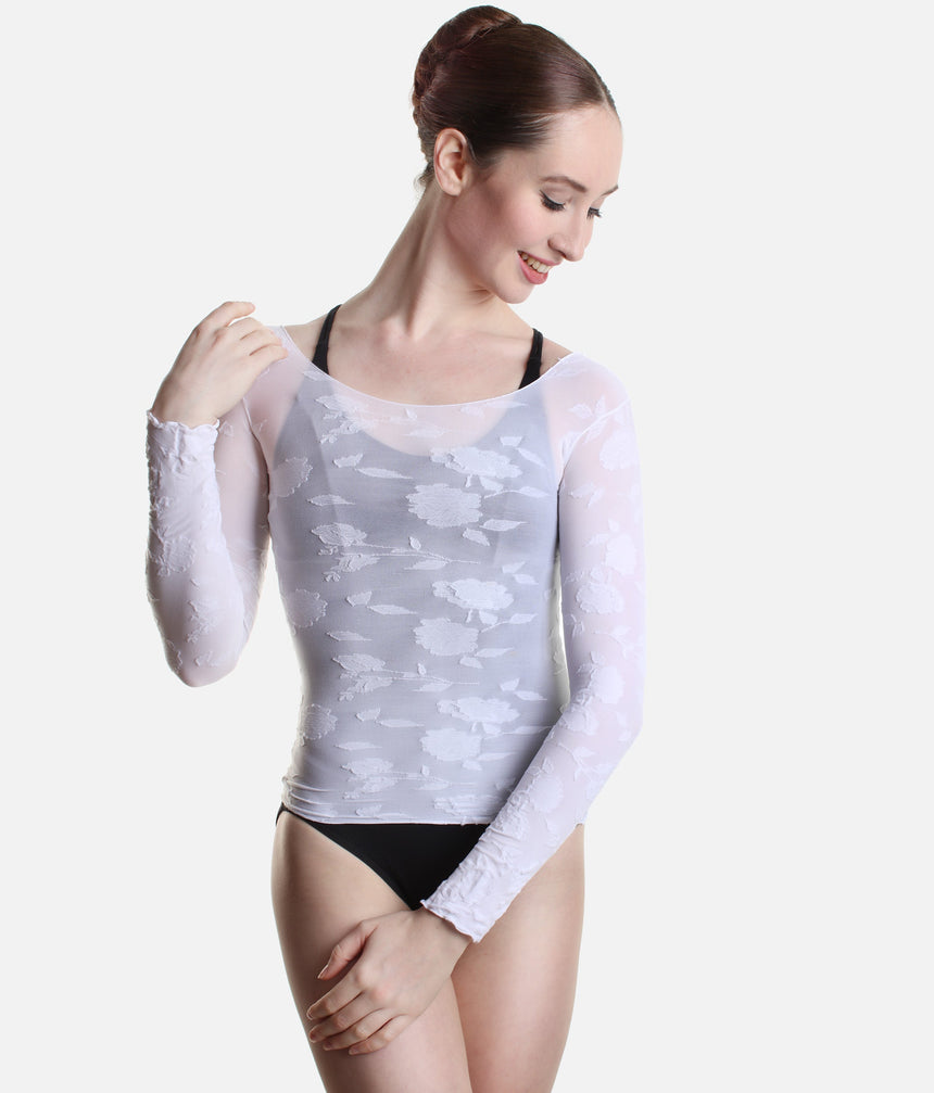 Floral Body Pop Long Sleeve Dance Top, Super Stretch Warm-Up Layer - 818