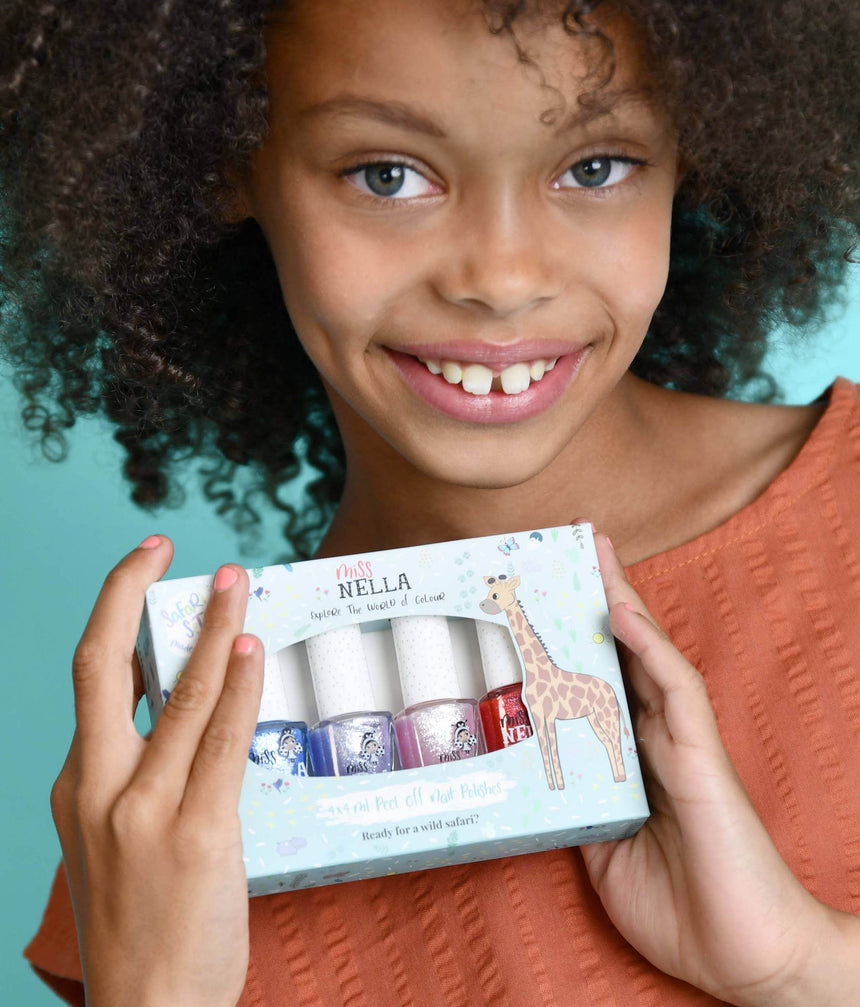 Safari Nail Polish Set for Kids, 4-Pack Peel-Off, Non-Toxic Water-Based