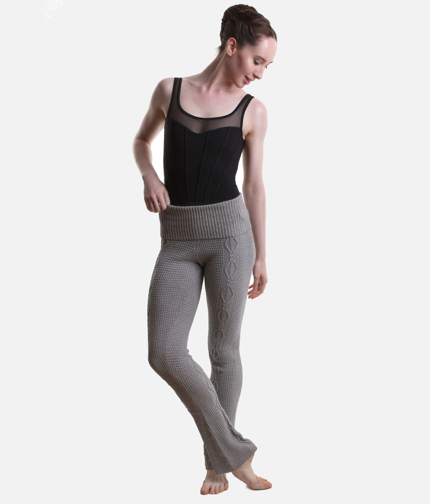 Elena Cable Knit Flared Warm-Up Pants • Grey Marle - P80010