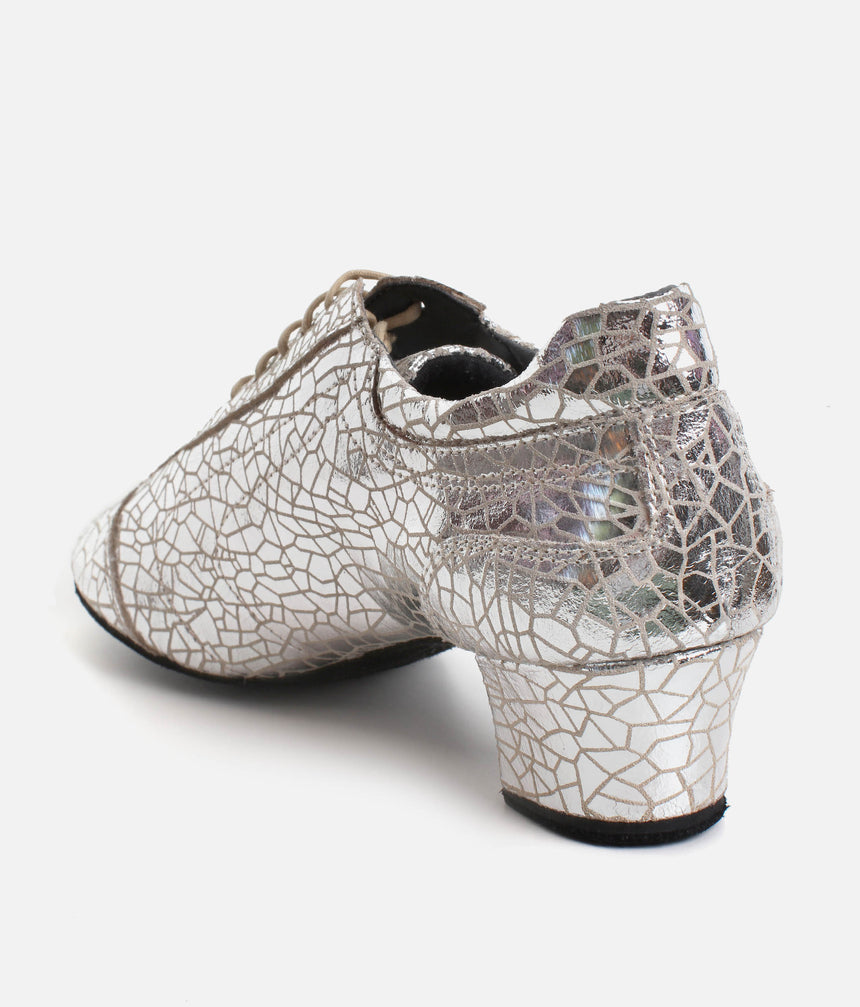 Silver Practice Shoes with Supportive Cuban Heel, Secure Lace-Up - PD706
