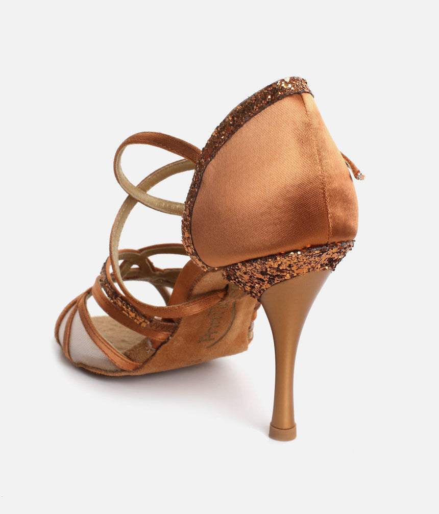 Satin & Glitter Dance Heels with Secure Wrap Strap, 75mm Heel - PD800