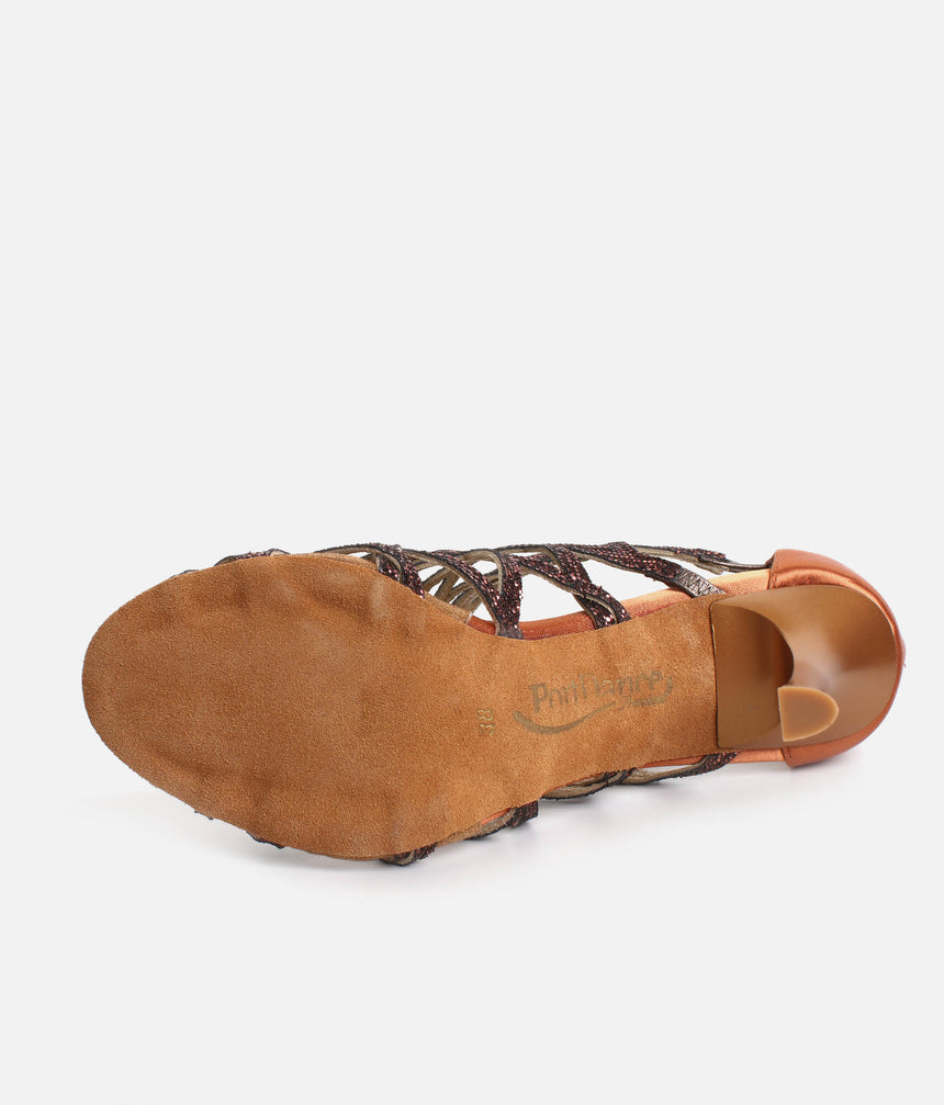 Glitter Tango & Salsa Sandal with Back Zip, Flared 70mm Heel - PD803