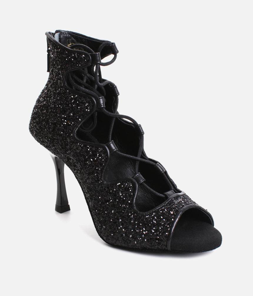 Glitter Dance Heels, Adjustable Lace-Up, Back Zipper & 70mm Heel - PD805 PRO