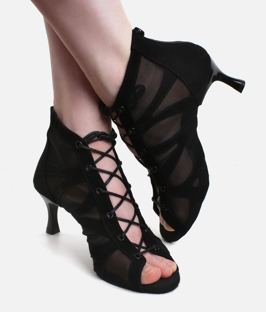 Lace Up Social Dance Shoes with Open Toe, Back Zipper, 50mm Heel - PD819