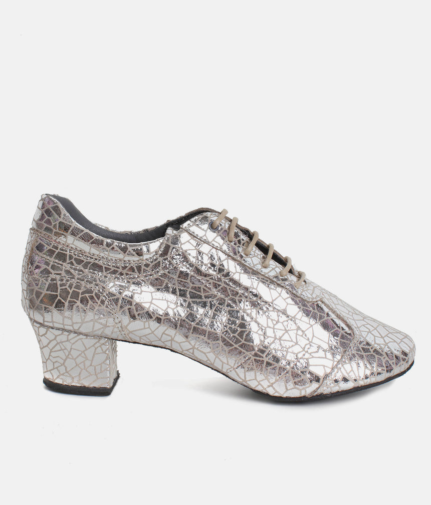 Silver Practice Shoes with Supportive Cuban Heel, Secure Lace-Up - PD706