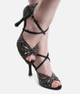 Elegant Dance Heels, Black Nubuck with Crystals, 70mm Flare Heel - CLARA