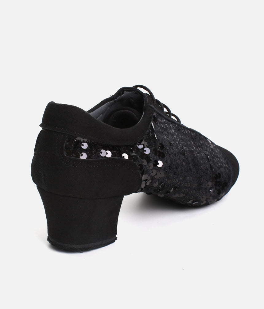 Professional Dance Practice Shoes, Black Sequins Nubuck - NOIRE CUBAN