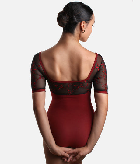 Short Sleeve Dance Leotard in Bold BORDEAUX Hue - PENELOPE ICONIC