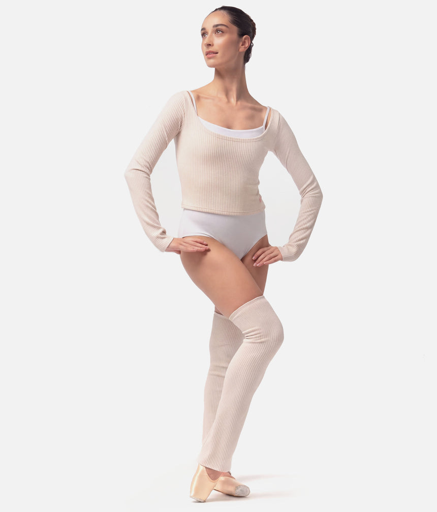 Knit Ballet Legwarmers, 65cm • Soft Pink & Light Cream