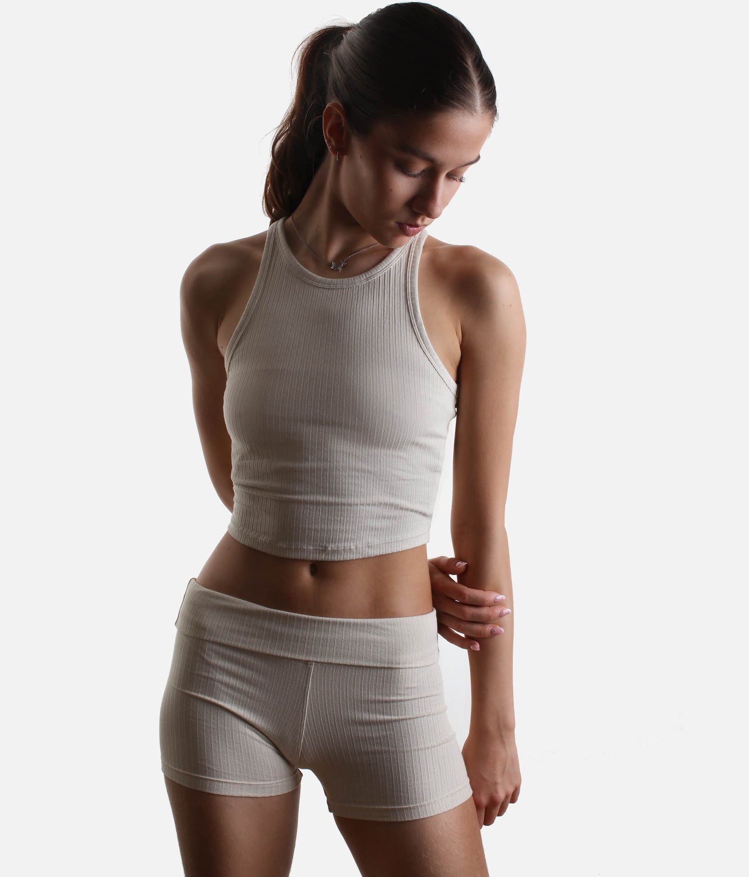 High-Rise Yoga Mini Biker, Buttery Soft with Breathable Knit - RIB 4" SHORTS