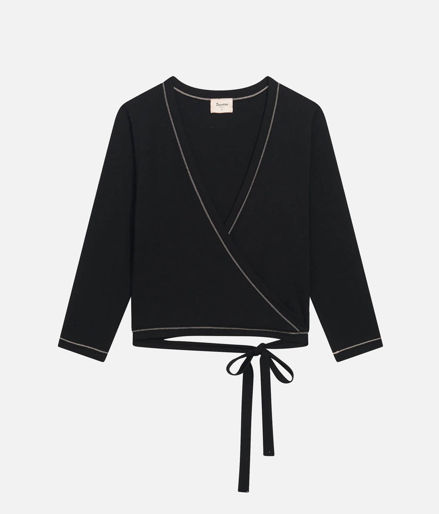 Wrap-Over Ballet Cardigan, Elegant V-Neck & Tie Waist - S0555