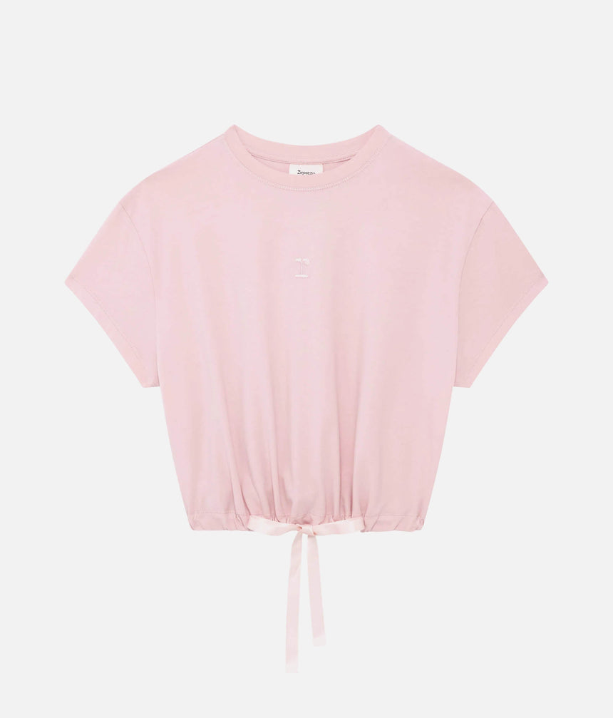 Crop Top, Satin Ribbon Adjustable Waist T-Shirt - REP S0704