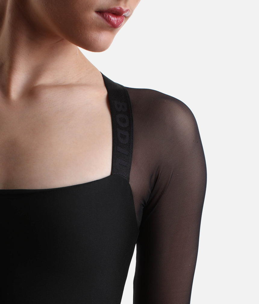 Saskia 3/4 Mesh Sleeve Ballet Leotard • Black