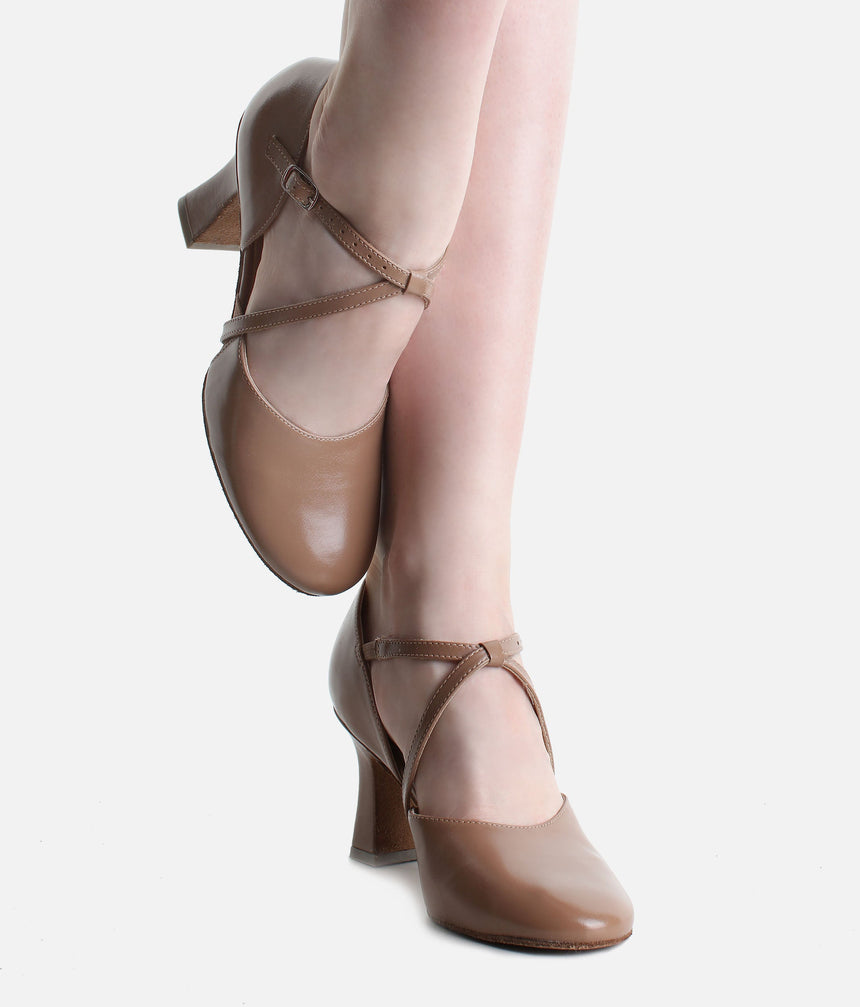 3” Broadway X-Strap Character Shoes, Leather Cabaret Heels - SD143