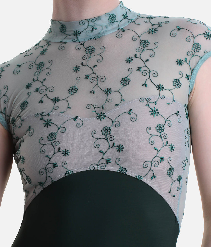 Elegant High Neck Ballet Leotard with Open Back & Embroidery - SELENE DI BOTTIGLIA