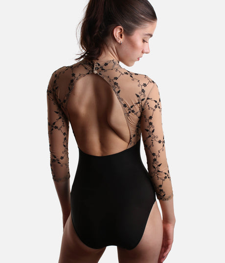 Long Sleeve Leotard with High Neck & Open Back - SELENE DI