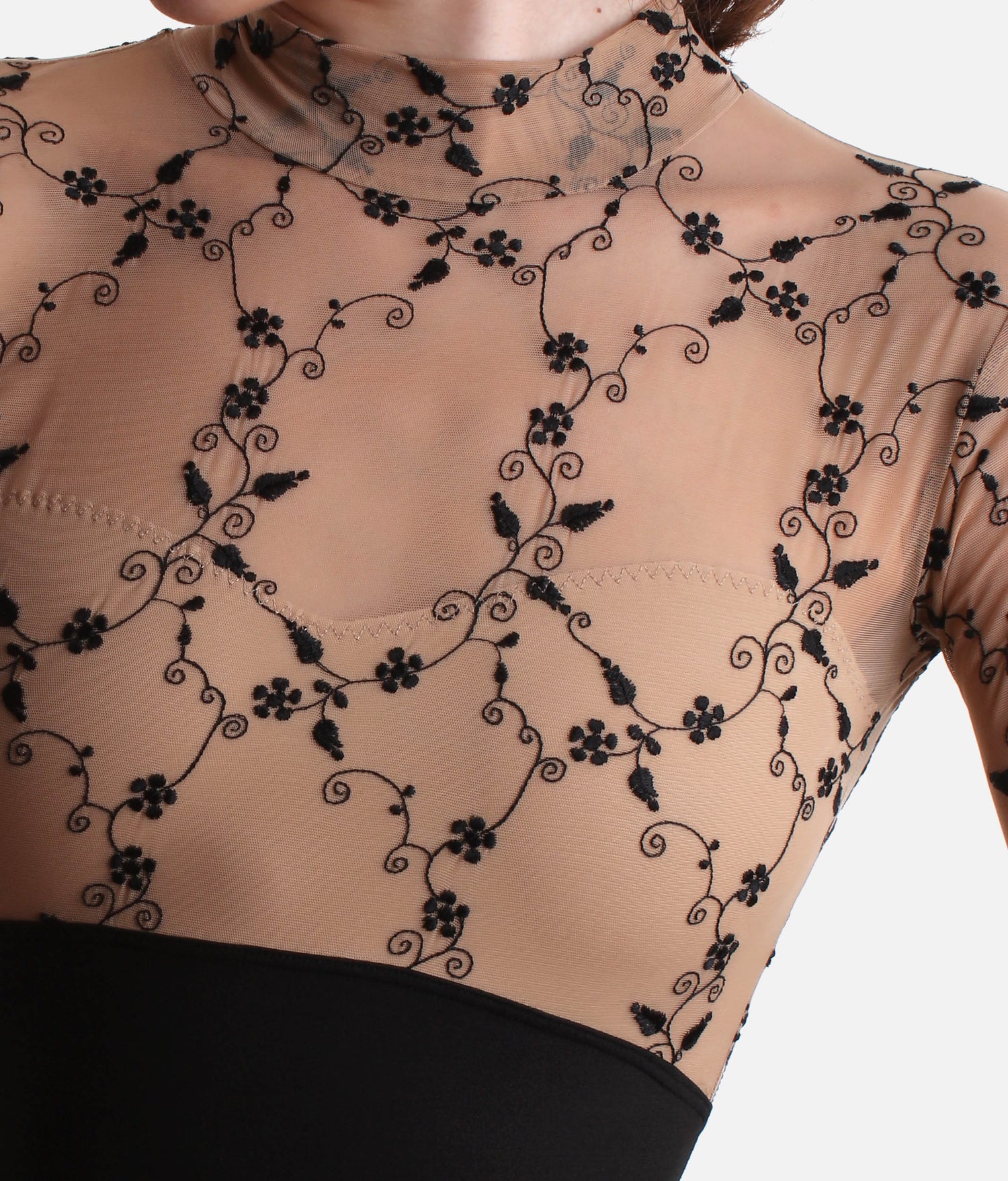 Long Sleeve Leotard with High Neck & Open Back - SELENE DI