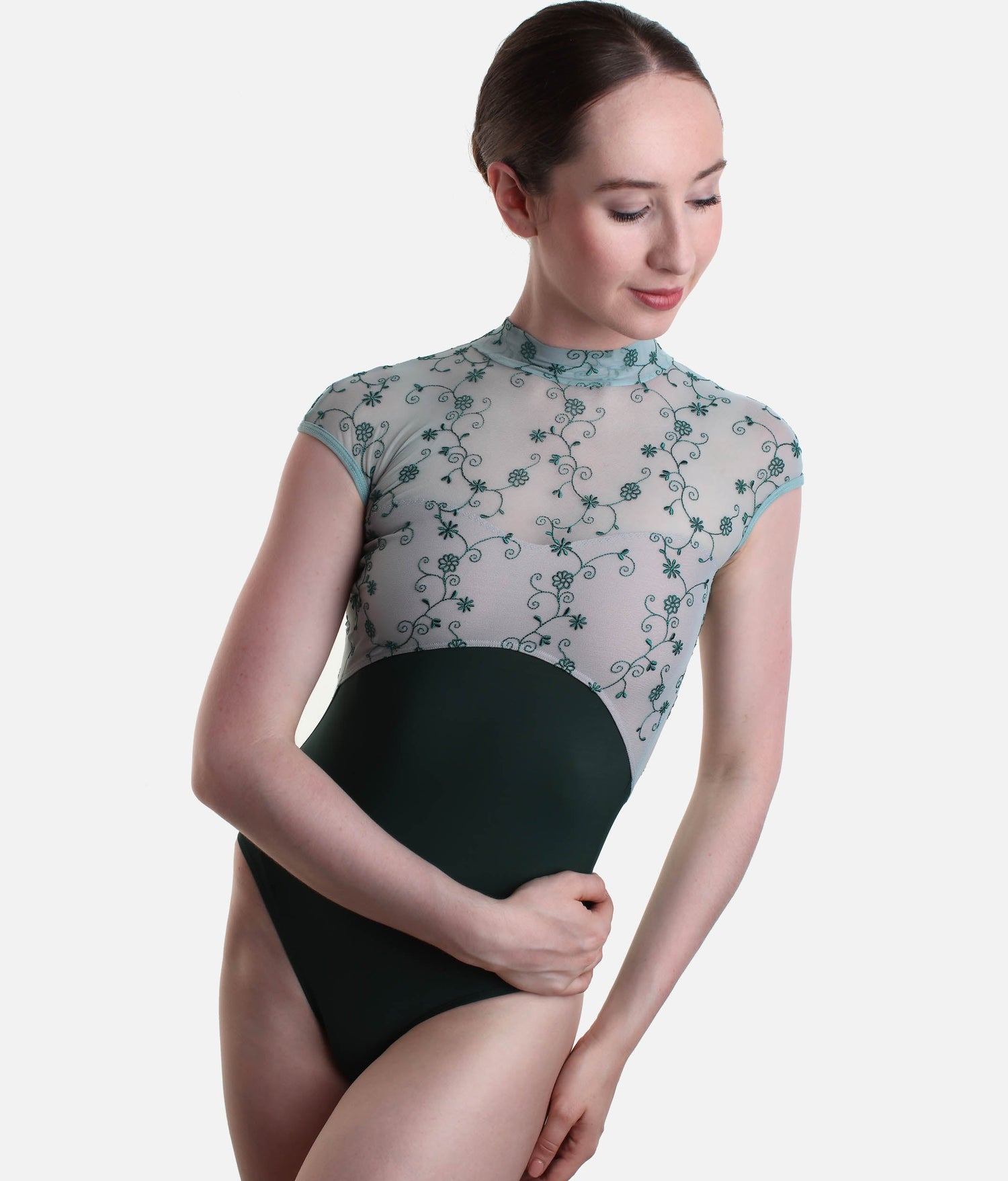 Elegant High Neck Ballet Leotard with Open Back & Embroidery - SELENE DI BOTTIGLIA
