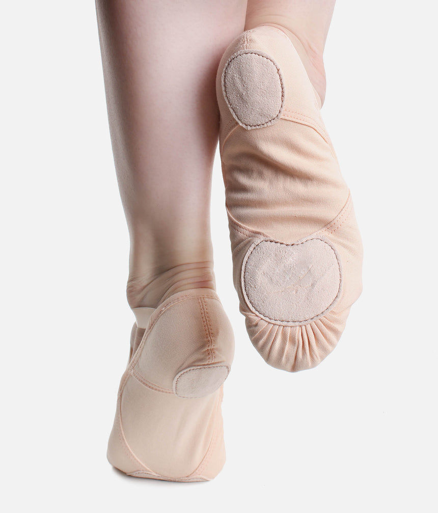 So Danca Vegan Stretch Pink Canvas Ballet Shoes - SD 140 showing the diamond stretch canvas arch insert.