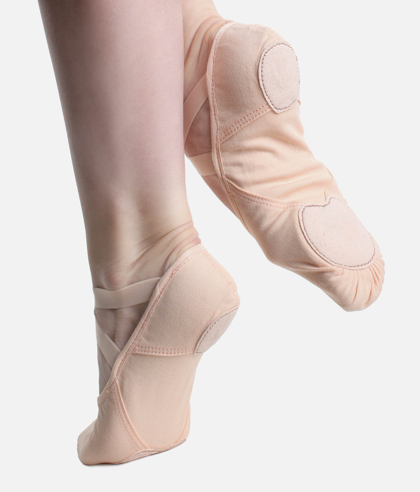 So Danca Vegan Stretch Pink Canvas Ballet Shoes - SD 140 side view showing the close-fitting upper and flexible design.