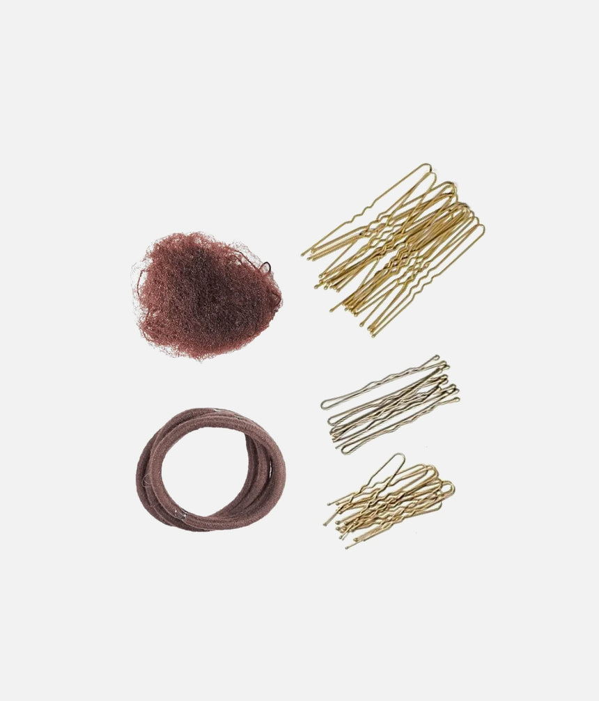 Brown Hair Accessories Set, All-in-One Bun Kit for Performers - TH156